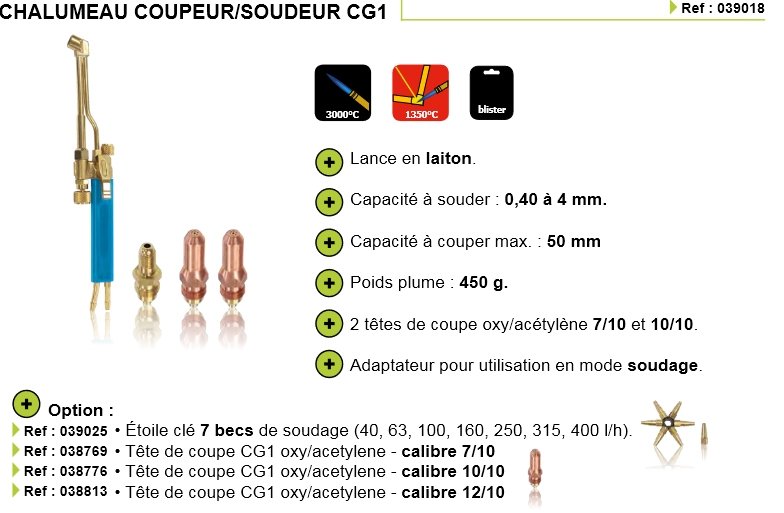 Chalumeau soudeur / coupeur- CG1 - OXYGÈNE / ACETYLENE