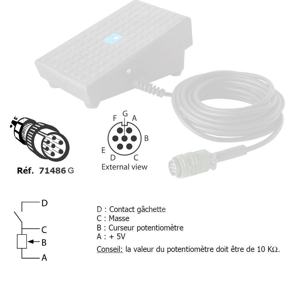 Pédale commande poste TIG - Connecteur 7 broches GYS