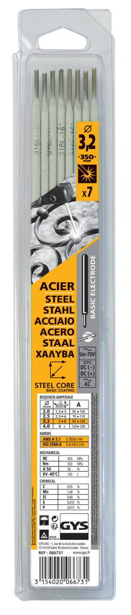 Electrodes ACIER basiques - D 3,2 - (Blister de 7 pièces)