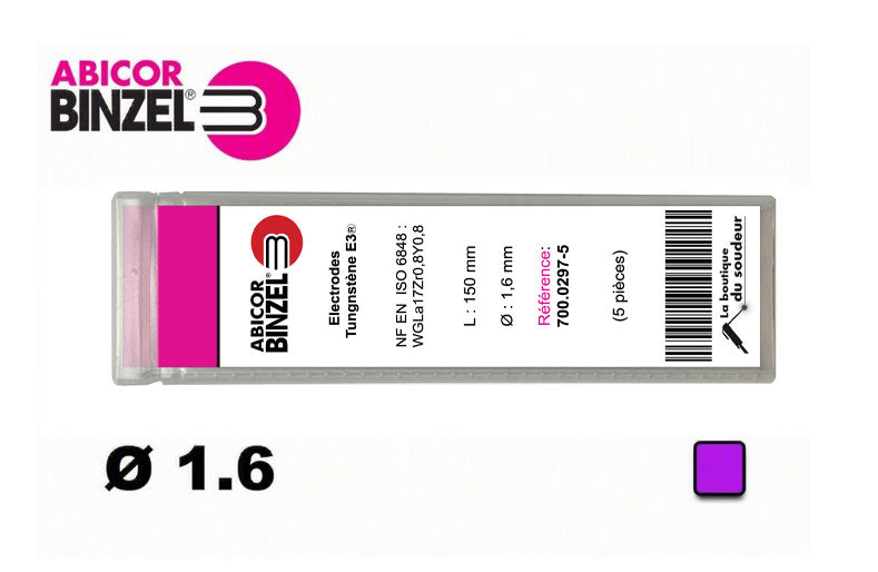 5 électrodes 150 mm, tungstène E3, Ø 1.6 mm - Lila - Binzel -