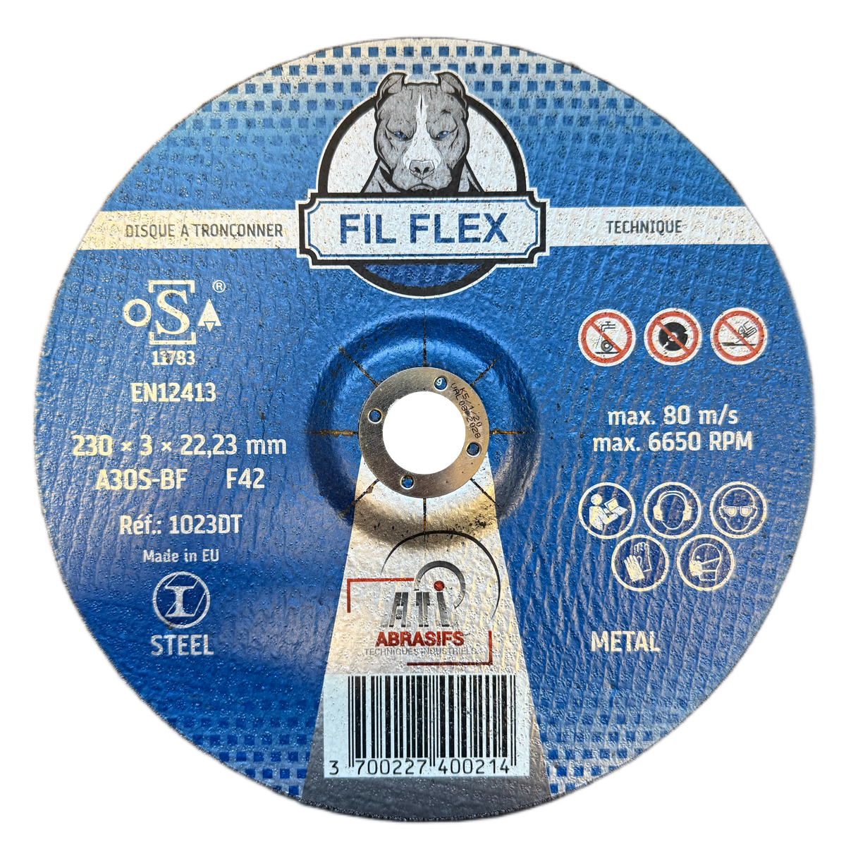 DISCO DE CORTE METAL/INOX 230X3X22 ~ ABOMBADO ~ FIL°FLEX