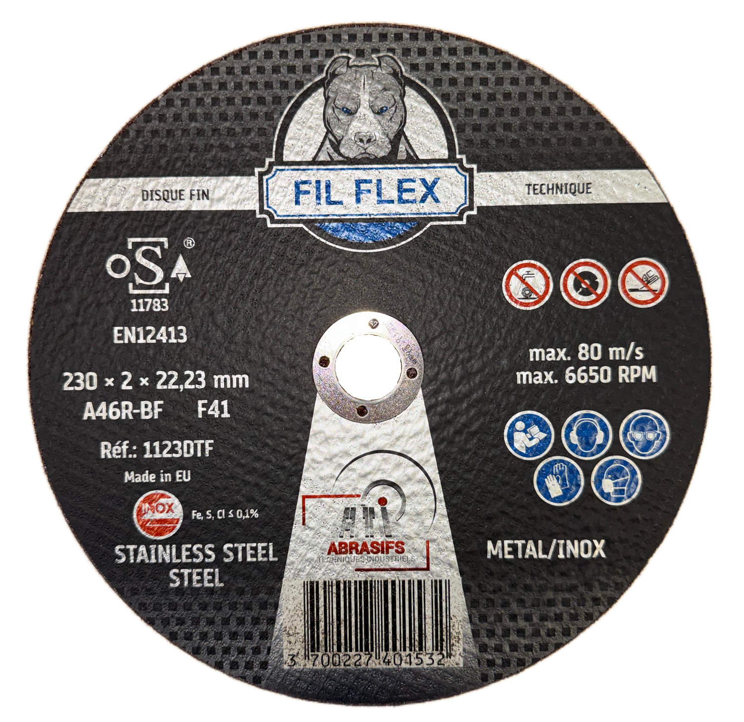 DISCO DE CORTE METAL/INOX 230X3X22 ~ ABOMBADO ~ FIL°FLEX