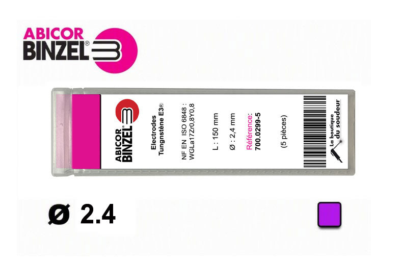 5 électrodes 150 mm, tungstène E3, Ø 2.4 mm - Lila - Binzel -