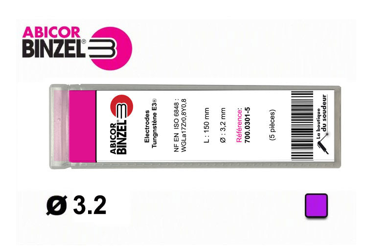 5 électrodes 150 mm, tungstène E3, Ø 3.2 mm - Lila - Binzel -