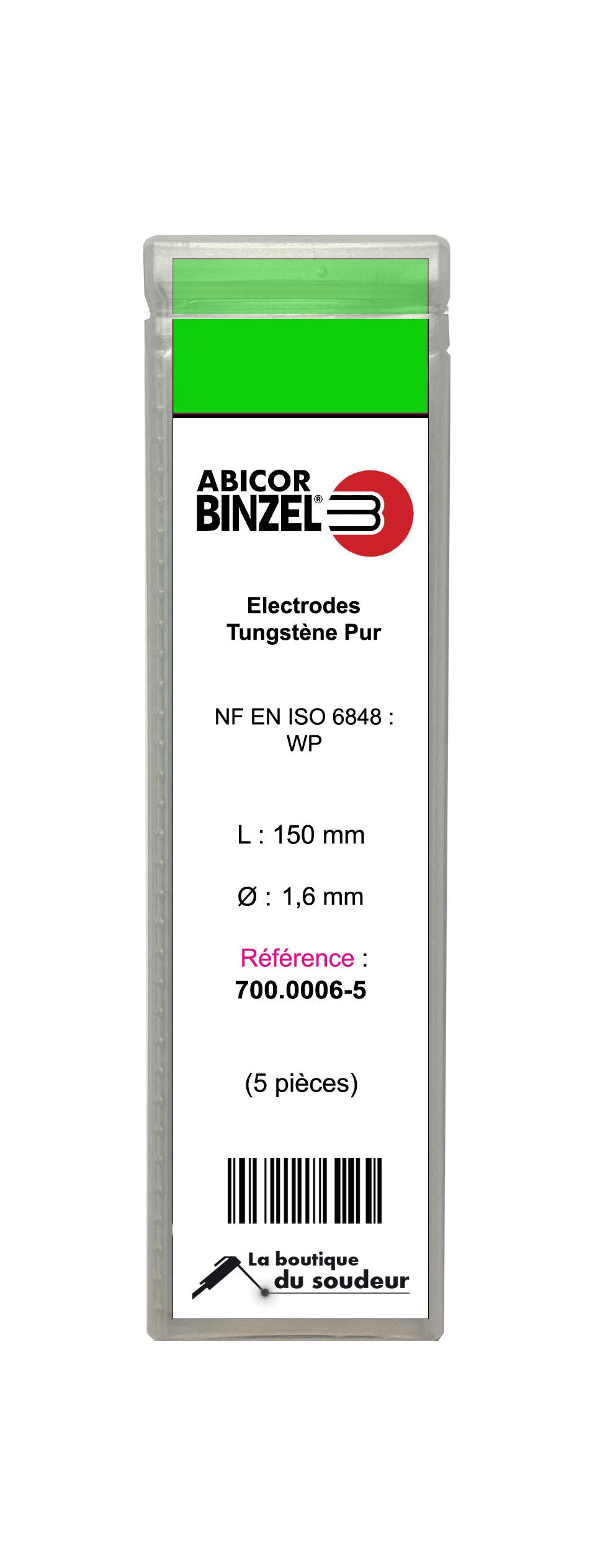 5 electrodos de 150 mm, tungsteno puro, Ø 1,6 mm - Verde - BINZEL