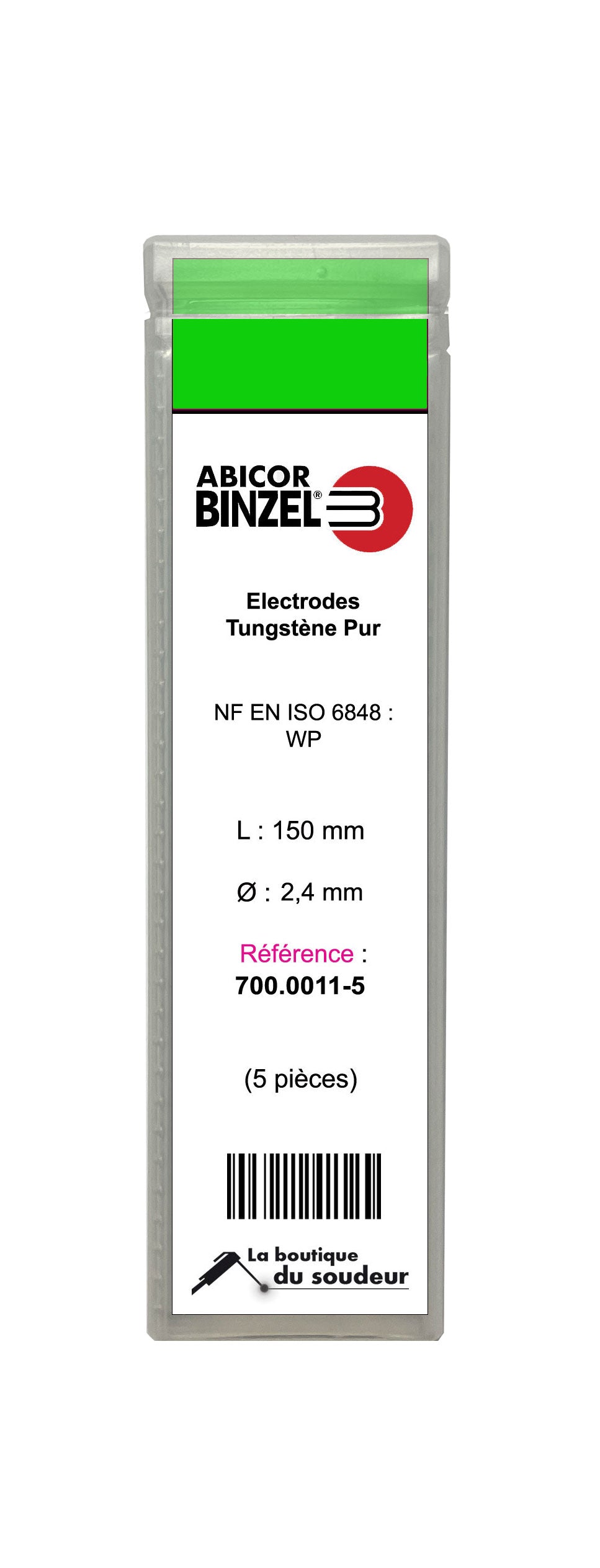 5 electrodos de 150 mm, tungsteno puro, Ø 2,4 mm - Verde - BINZEL