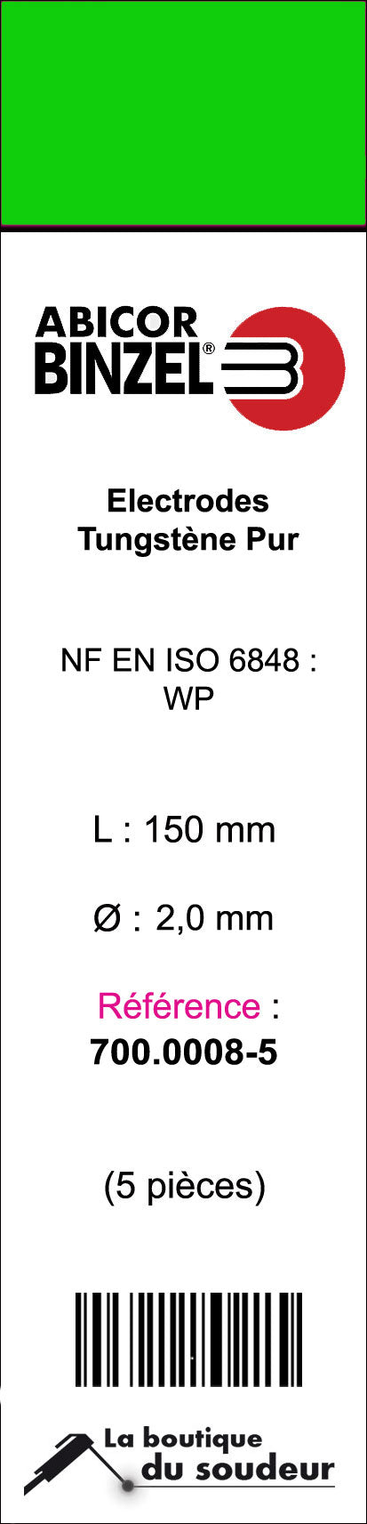 5 electrodos 150 mm, tungsteno puro, Ø 2 mm - Verde - BINZEL