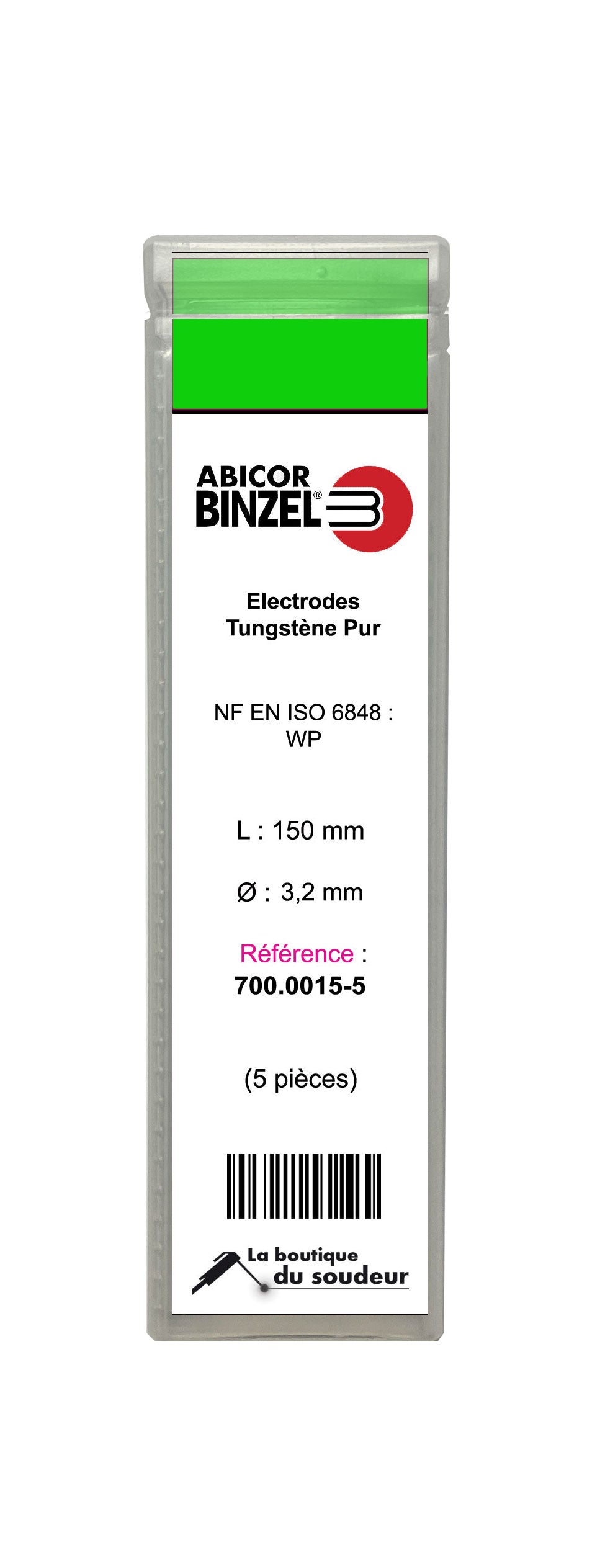 5 electrodos de 150 mm, tungsteno puro, Ø 3,2 mm - Verde - BINZEL