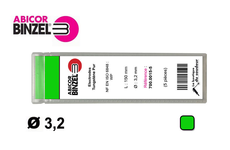 5 electrodos de 150 mm, tungsteno puro, Ø 3,2 mm - Verde - BINZEL