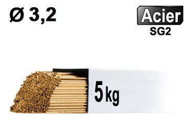Baguettes métal d'apport TIG - ACIER - Ø 3,2 - Etui de 5kg