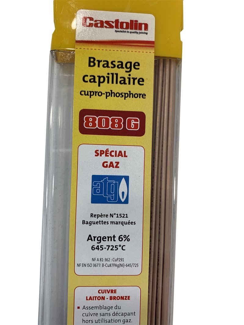 Baguettes métal apport flamme spécial Gaz - 808 G - cuivre - Ø 2 - CASTOLIN