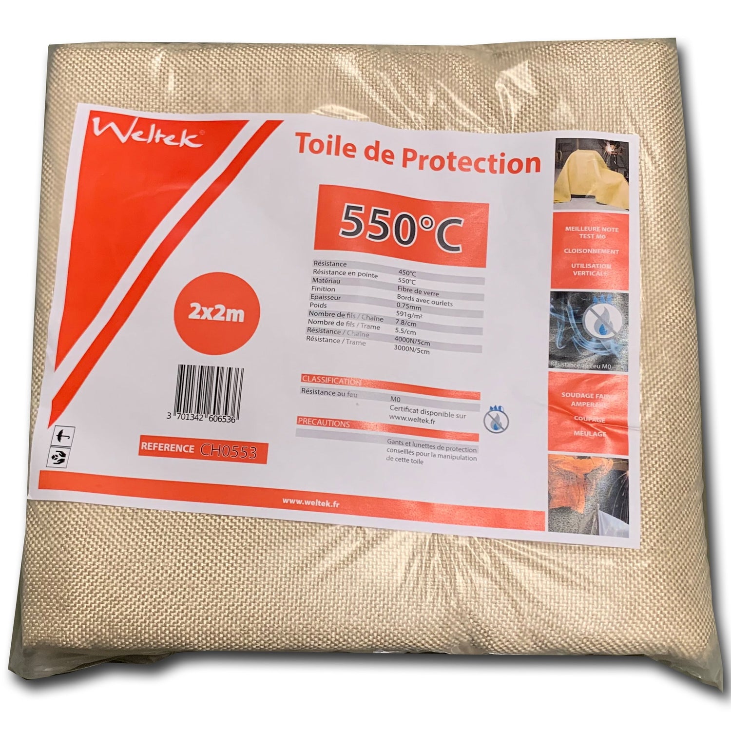 Toile 550°C anti-chaleur 2000 x 2000 mm - WELTEK