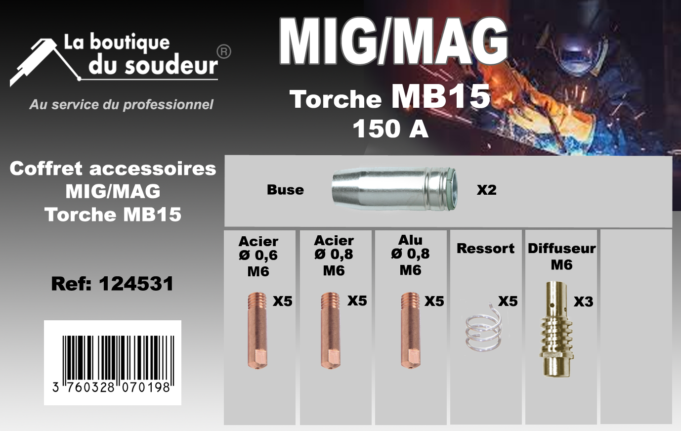 Détail - Coffret Torche MIG 150 A (MB15)