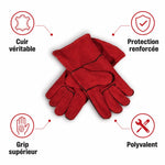 Gants cuir rouge multi-usage avec protection renforcée et grip supérieur - packshot studio