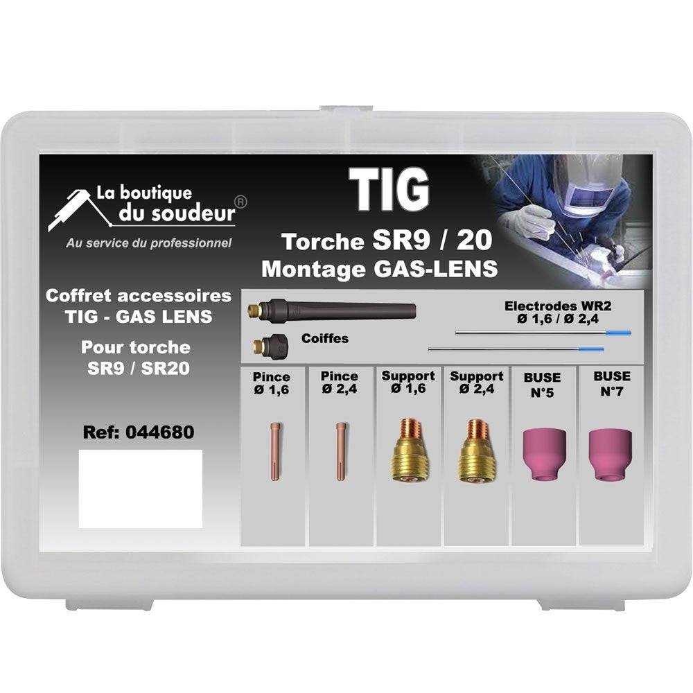 Coffret  TIG pour torche SR9 AC/DC, SR20 AC/DC, SR20HD AC/DC- Montage GAS-LENS