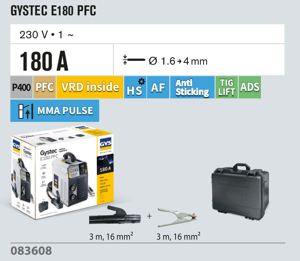 Poste à souder GYSTEC E180 PFC - Livré en mallette - GYS