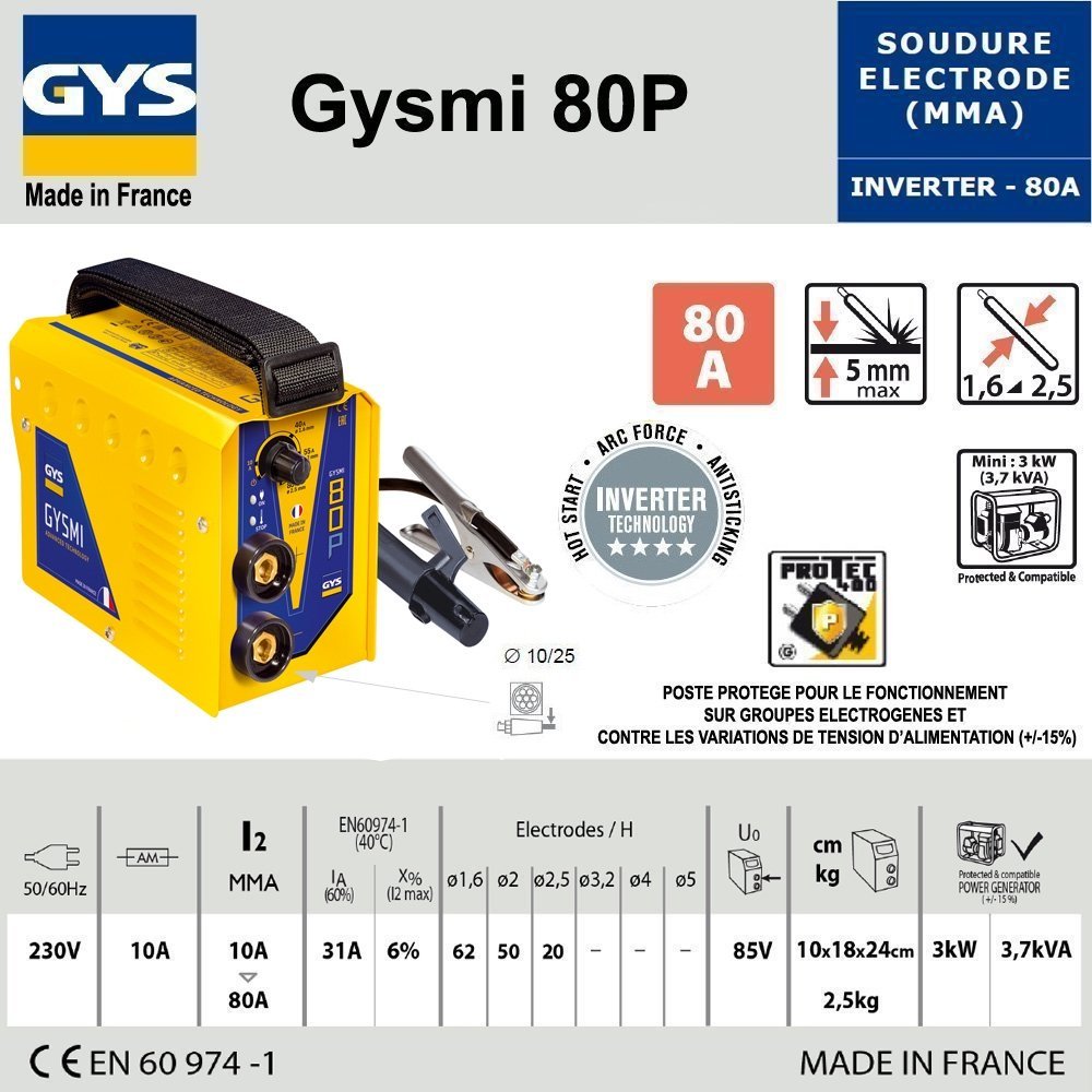 Poste à souder GYSMI 80P - Livré en boite carton - GYS