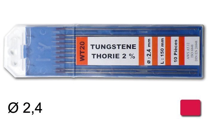 électrodes tungstène thorié, Ø 2,4 mm - Rouge