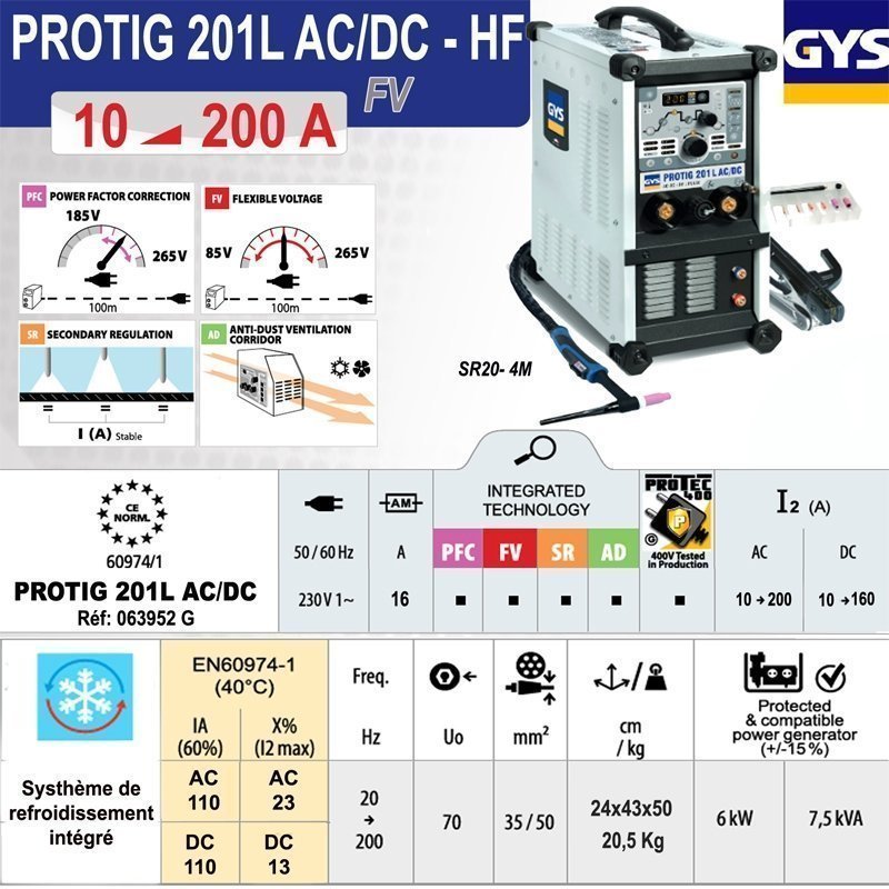 Poste de soudure PROTIG 201 L AC/DC à REFROIDISSEMENT LIQUIDE - GYS
