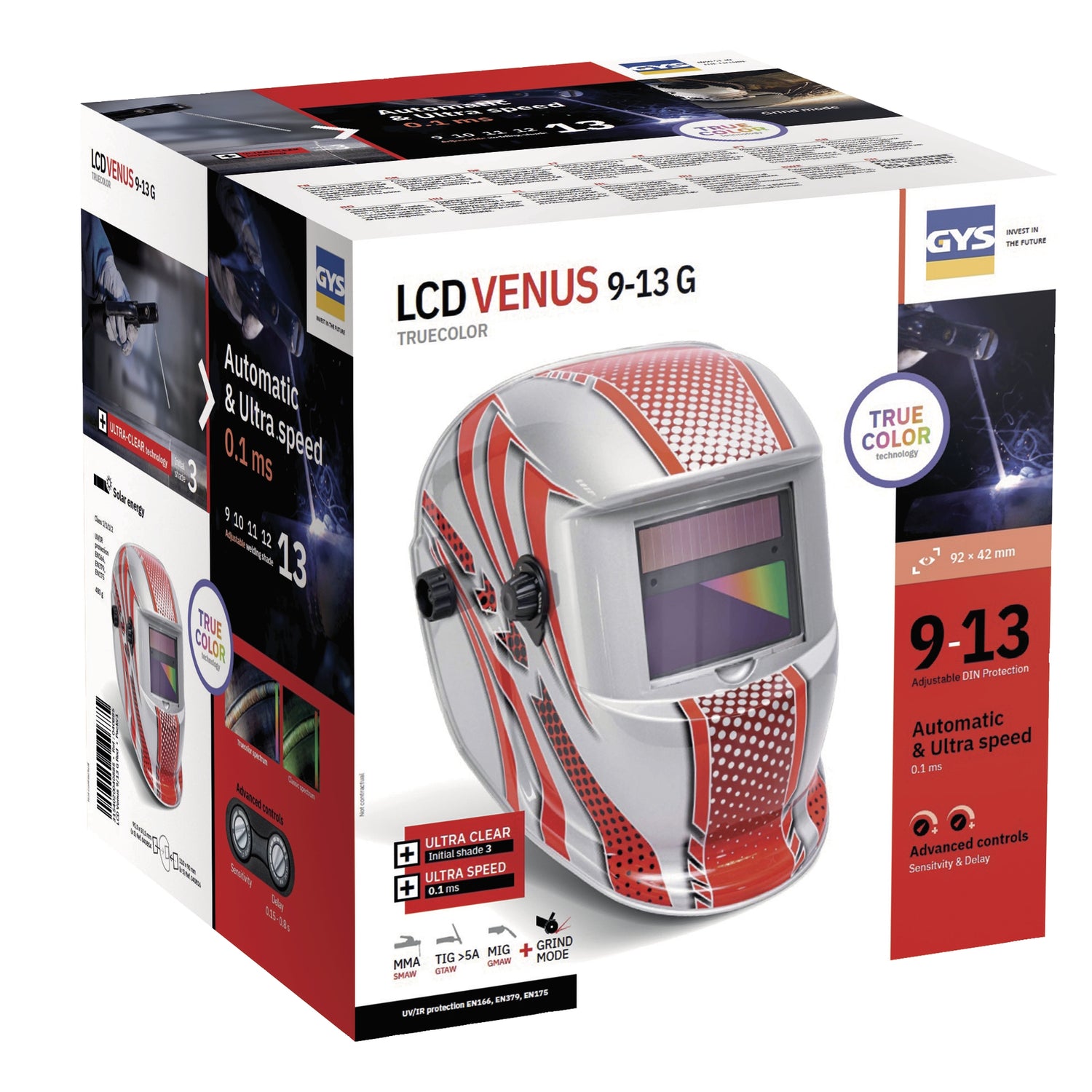 MASQUE DE SOUDEUR VENUS  LCD 9-13G - RED - TRUE COLOR - GYS