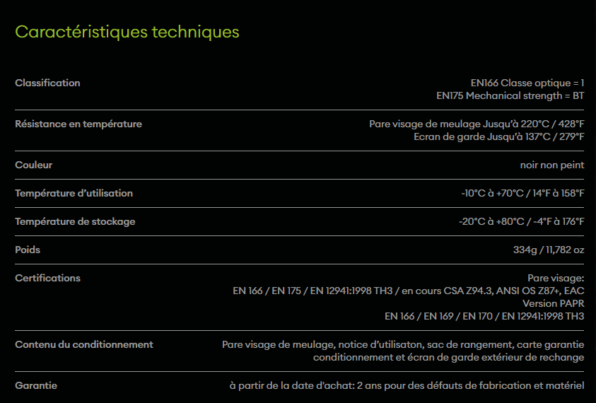 Masque de meulage Optrel CLEARMAXX