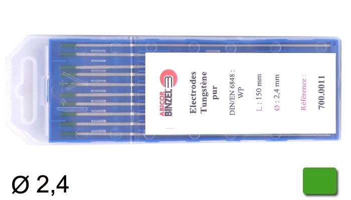 électrodes tungstène pur, Ø 2,4 mm - Verte