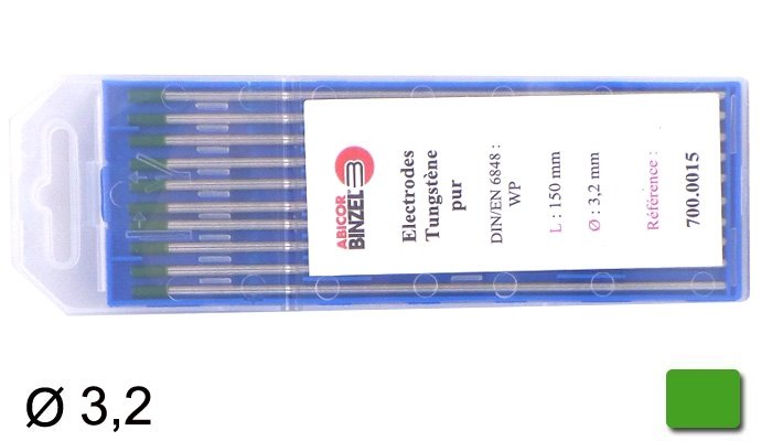électrodes tungstène pur, Ø 3,2 mm - Verte