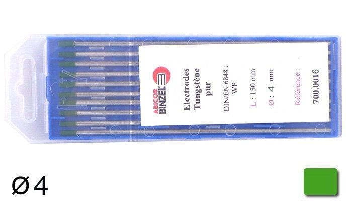 10 électrodes 150 mm, tungstène pur, Ø 4 mm - Vert - BINZEL -