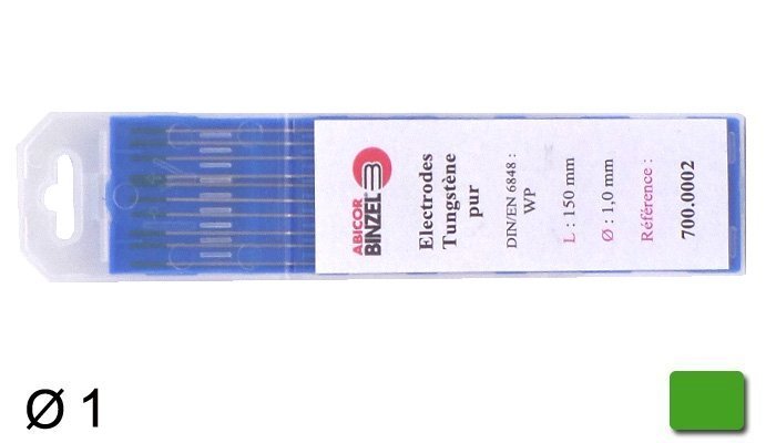 10 électrodes 150 mm, tungstène pur, Ø 1 mm - Vert - BINZEL