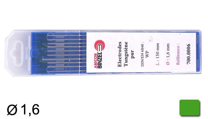électrodes tungstène pur, Ø 1,6 mm - Verte
