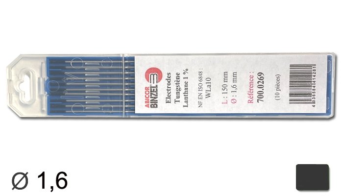 10 électrodes 150 mm, tungstène lanthane 1% , Ø 1.6 mm - Noir - Binzel -