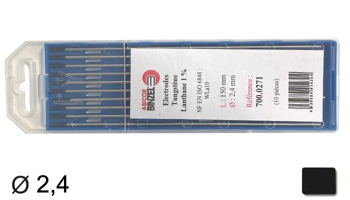 10 électrodes 150 mm, tungstène lanthane 1%, Ø 2.4 mm - Noir - Binzel -