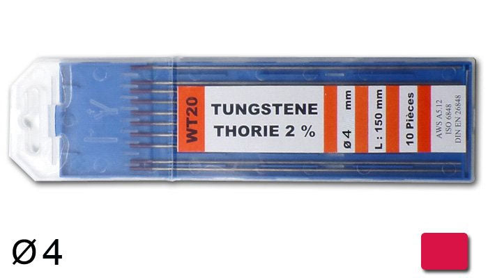 électrodes tungstène thorié, Ø 4 mm - Rouge